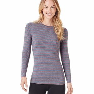 🎈 3 For $60 Cuddl Duds Softwear Long Sleeve Crew *Grey Stripe*
